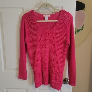 Design History cotton blend open crochet knit scoop neck Elegant Fuchsia Sweater
